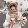 Hats Scarves Gloves Sets Fashion Winter Women Novelty Beanies Caps Warm Balaclava Cute Bear Ear Casual Plush Scarf Set Gift 221202