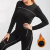 Ensembles actifs 2 pièces vêtements de sport en polaire costumes de sport automne hiver ensemble de yoga thermique femmes trou de pouce culture hauts entraînement vêtements de fitness