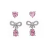 Boucles d'oreilles pendantes 2 paires de strass roses délicats, mode coréenne, nœud papillon pour femmes, doux et mignon fille, beaux bijoux