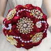 Decorative Flowers Golden Rhinestone Brooch Wedding Bouquet For Bride Bridesmaid High Quality Ribbon Many Size And Colors W3217G