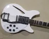 Semi-Hollow Body White Electric Guitar with Tremolo Bridge Rosewood Fingerboard 3 Pickups can be customized