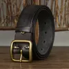 Cinture 3.8CM Moda maschile Vintage Cintura in vera pelle Designer di lusso Uomo Fibbia in rame Cinturino jeans Cowboy Ceinture Homme