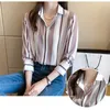 Dames blouses mode vrouw 2022 gestreepte shirts lange mouw dames tops button up shirt polo nek vrouwelijke kleding basis ol dames