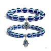 Perlé 8Mm 10Mm Chanceux Fatima Bleu Mauvais Œil Charmes Brins Perlés Bracelets Perles Turc Pseras Pour Les Femmes Drop Delivery 2021 Bijoux Dhhrf