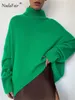 Blusas femininas nadafair suéter de tamanho grande mulheres gola gulosagem outono manga longa cutton jumpers casuais lotes verdes tops de inverno mais tamanho 221201