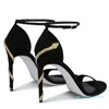 Luxus Strass Schlangenmuster Stiletto Sandalen Damen Hirschleder Schwarz Gold eingelegt sexy Mode Single Button High Heels Top Designer 9cm Bankett Party Schuhe 021