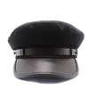 Berets Unisex Fashion Leather Military Hats Autumn Winter Black Sailor Caps For Women Men Sboy Hat Casequette Beret Travel
