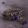 Strand Asingeloo tibetano Budista Fumador Natural Quartz Lazuli Lapis Stone Pedreiras Buda Bracelete Bracelets Men jóias