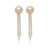 スタッド925 Sier Pearl Earrings Stud Retro Tassel Diamond Chain Drop European Women Business Dress Seater Earing Jewelry Accessor DHQHK