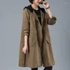 Women's Trench Coats Windbreaker Women Mid-Length Spring Autumn Hooded Jackets 2022 Loose Coat Female Fashion Red Army Brown Outerwear 4XL