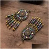 Dangle Chandelier Vintage Long Tassel Dangle Earrings For Women Female Ethnic Round Hollow Colorf Beads Drop Earring Oversize Hand Dhuky