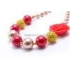 Pendant Necklaces Red Rose Flower Baby Kid Chunky Necklace Christmas Girl Kids Bubblegum Bead Children Jewelry Drop Delivery Necklac Dhihf