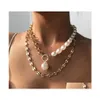 Pendanthalsband 2 lager Irregar Pearl Neckor Wedding Party ClaVicle Chain Choker Halsband för kvinnor smycken droppleverans Penda DHLBR