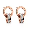korean simple rome designer letters stud earrings 18K rose gold stainless steel retron vintage ear rings earring earing with shining crystal zircon jewelry