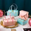 Gift Wrap 10pcs Boxes Cake Paper Hand Ribbon Baking Box Package Leather Handle Cookie Chocolate Souvenir Wedding Party Packaging 221202