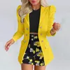 Deux pièces robe femmes à manches longues boutonnage Blazer jupe costume couleur unie trois femmes robes avec short attaché un maillot de bain