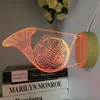 Nachtlichter Französisch Horn Licht Holz 3D -LED -Lampe Optische Illusion mit 7 Farb ändern