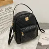 School Bags Small Backpack Women's Shoulder Diamond Grids Black PU Leather Summer Fashion Mochilas Feminina Belt 221203