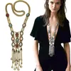 Kedjor Retro Vintage Bohemian Colorful Turquoise Stone Long Tassel Halsband för kvinnor Boho kostym smycken bulk hel220f