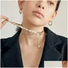 Chokers Natural Freshwater Irregar Pearls Stitching Golden Twist Chain Choker Halsband f￶r kvinnor Fashion Jewelry Drop Delivery Neck Dh2cy