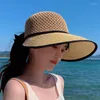 Sombreros de ala ancha Sombrero de paja de verano Gorra con visera hueca para mujer Compras de viaje Sombreado de borde grande que combina con todo