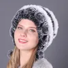 Women Fur Hat For Winter Natural Rex Rabbit Cap Russian Female Fur Headgear Outdoor ear Warm Flowers Earmuff Beanies Caps