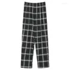 Men's Sleepwear Plaid Pajama Pants Men Cotton Flannel Sleep Lounge Bottoms Trousers Nightwear Elastic Waist Loose Homewear