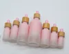 Frosted Glass Dropper Bottle Pipette Drip Pink Color With Bamboo Cap 1oz Essential Oil Bottle 5ml 10ml 20ml 30ml 50ml 100ml Packing Case