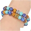 Beaded 7 Chakra Natural Stone Armband Bangles Sier Square Bangle Turquoise Yoga Nce P￤rlor Buddha B￶narmband Kvinnor smycken DRO DHZ9R