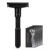 Electric Shavers QShave Luxurious Black Adjustable Safety Razor Can Design Name on It Classic Stand Men Shaving 5 Gift Blades 221203