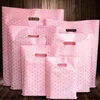 Gift Wrap 50pcs Pink Gold Dot Plastic Handle Bags Clothing Packaging With Handles Shopping Bag 221202