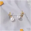 Stud Knot Pearl Diamond Earring Stud Women Business Party Dress Gold Ear Drop European 925 Sier Alloy Geometryczne kolczyki Modna Żyd Dhdfx