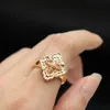 Trendy 18k Gold Clover Charm Ring Pake Designer de moda Classic Open Rings for Women Lady Love Jewelry Party Wedding noivado R7796986