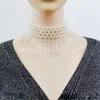 Choker utsökt rosa strass pärla tofs halsband imitation kristall vintage clavicle chain party bröllop smycken gåvor