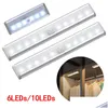 Veilleuses 6/10 LED Pir LED détecteur de mouvement lumière placard armoire lampe de lit alimenté par batterie sous armoire nuit pour placard escaliers ot4jz