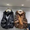 Women's Vests Lamb Wool Stitching Cotton Coat PU Leather Winter Fur One Warm Solid Color Pocket Personality Outer Wear Loose Vest Coat 221202