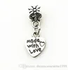 100pcs/lot love heart with love hearts with charms big Hole Beads dangle dangle charms for Jewelry makingingings diy
