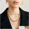 Chokers Natural Freshwater Irregar Pearls Stitching Golden Twist Chain Choker Halsband f￶r kvinnor Fashion Jewelry Drop Delivery Neck Dh2cy