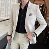 Mens Suits Blazers Jacket Pants Fashion Pure Color Leisure Gray Blue Black Slim Fit Men Business Banket Suit Set Plus Size 3XL 4XL 221202