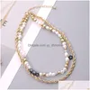 Chokers Vintage Charm Gold Color Metal Twisted Choker Necklace For Women Irregar Imitation Pearl Bracelet Set Fashion Jewelry Drop D Dh0Tb