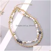 Chokers Vintage Charm Gold Color Metal Twisted Choker Halsband för kvinnor Irregar Imitation Pearl Armband Set Fashion Jewelry Drop D DH0TB