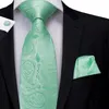 Bow Ties Silk For Men Mint Green Neck Tie Paisley Jacquard Pocket Square Set Party Floral Solid Wedding Necktie SN-3245