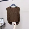 Women's Vests Knitted vest fashion spring and autumn ladies short sleeveless Vneck twist solid color pullover allmatch casual top 221202