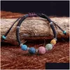 Charm Bracelets 5 Color Lava Rock Beads Charm Bracelets Womens Essential Oil Diffuser Stone Leather Braided Rope Bangle For Ladies F Dhrsq