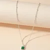 Cheker simples Cadeia de cores de prata casual Calha de pedra verde geométrica Colar de pendente elegante mulheres chiques jóias de clavícula