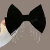 Big Bowknot Bling Rhinestone Tassels Hair Clip Satin Hairpins Barrettes Pononyil Clip Elegant Shiny Double Bow Hairpin Hear