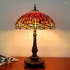 Lampes de table 45CM européen rétro Tiffany rouge libellule lampe vitrail salon chambre chevet Bar cadeau de mariage