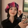 Beretler Koreli Ekose Beret Kadın Sonbahar Kış Büyük Kafa Çevresi Gradyan Ressam Şapkası Açık Sıcak Bulut Octagonal Cap Mujer