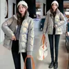 Women's Trench Coats Women Winter Glossy Down Jacket Short Bubble Coat Korean Cotton Padded Parkas Stand-up Collar Design Warm Female