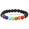 Bracelet en pierre naturelle de lave noire de 8 mm 7 Reiki Chakra Perles Bangle Aromathérapie Huile essentielle Diffuseur Men Bijoux Drop délivre Dho8l